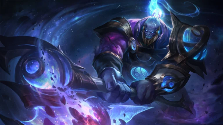 Sion, a cosmic paladin, a warrior, protector of all creations. A Cosmic entity made of solar system. Holding a cosmic axe made of a golden colored material and a blade made of constellation.